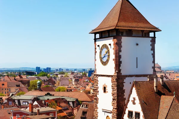 Vista Aérea Freiburg Breisgau Cidade Velha Com Schwabentor Torre Relógio — Fotografia de Stock