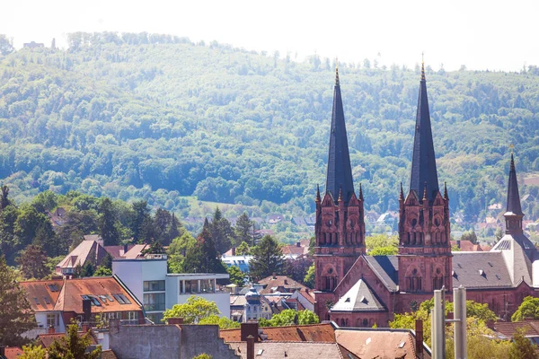 Stadtbild Von Freiburg Breisgau Mit Der Johannes Kirche Vordergrund Deutschland — Stockfoto