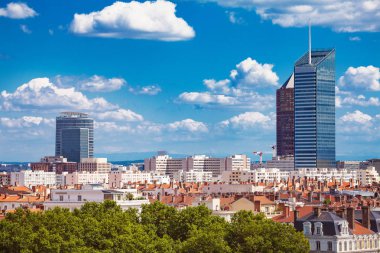 Lyon, Fransa'nın La Part-Dieu ticaret bölgesinin panoramik görünüm
