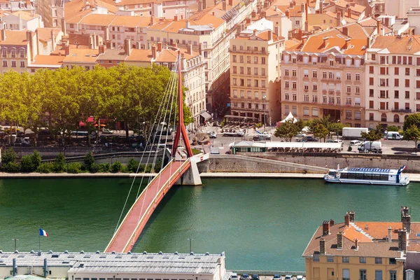 Aerial View Modern Gateway Courthouse Footbridge Single Mast Lyon France — Stock Photo, Image