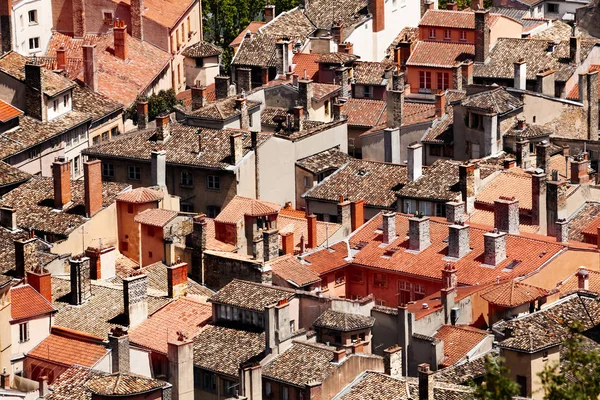 Widok Góry Obraz Starego Miasta Dachy Płytek Czerwony Brązowy Lyon — Zdjęcie stockowe