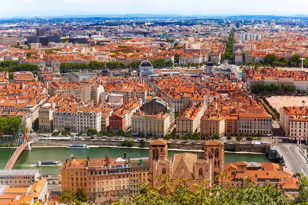 Luftaufnahme Der Lyoner Stadtlandschaft Mit Dem Fluss Saone Frankreich — Stockfoto