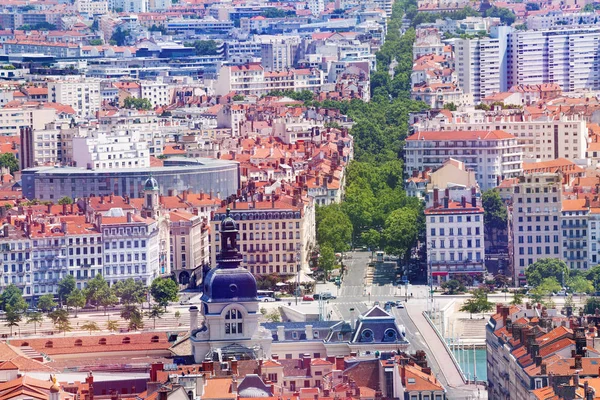 Flygfoto Över Lyon Stadsbilden Med Berömda Hotel Dieu Frankrike — Stockfoto