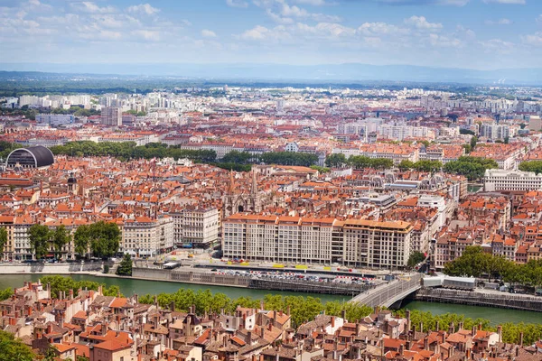 Vackra Stadsbilden Lyon Med Floden Saone Vid Solig Dag Frankrike — Stockfoto