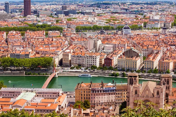 Vista Superior Del Paisaje Urbano Lyon Con Río Saone Francia —  Fotos de Stock