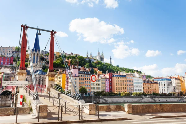 Scenic View Famous George District Footbridge Church Colorful Houses Saone — Stock Photo, Image