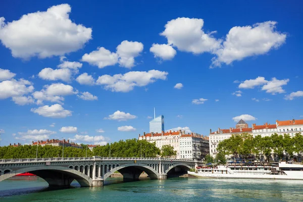 Beautiful View Embankment Rhone River Wilson Bridge Spring Lyon France — Stock Photo, Image