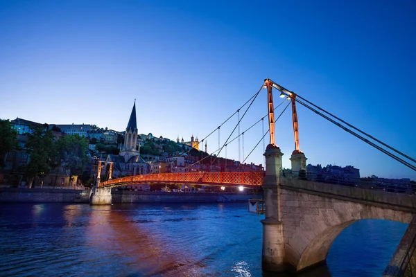 Pasarela Paul Couturier Puente Peatonal Través Del Río Saone Iglesia —  Fotos de Stock