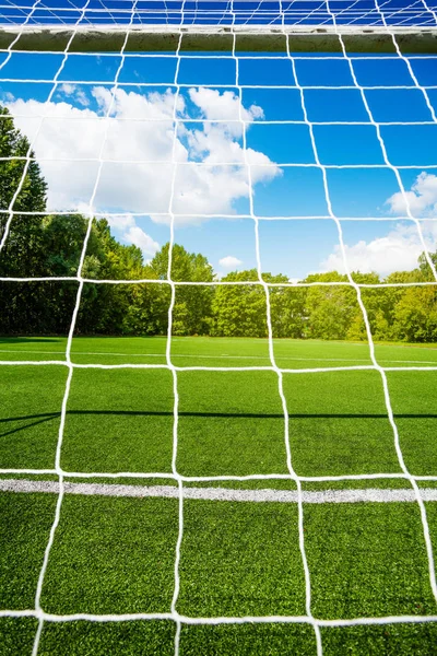 Soccer Net Football Stadium Background Clean Empty Playing Field Kids — Stock Photo, Image