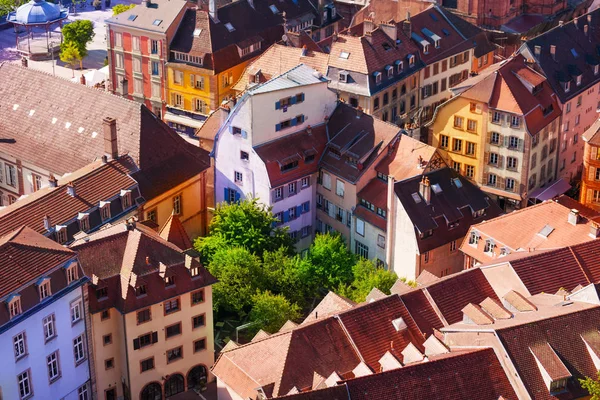 Pohled Shora Belfort Staré Město Starobylými Domy Ulice Dne Francie — Stock fotografie