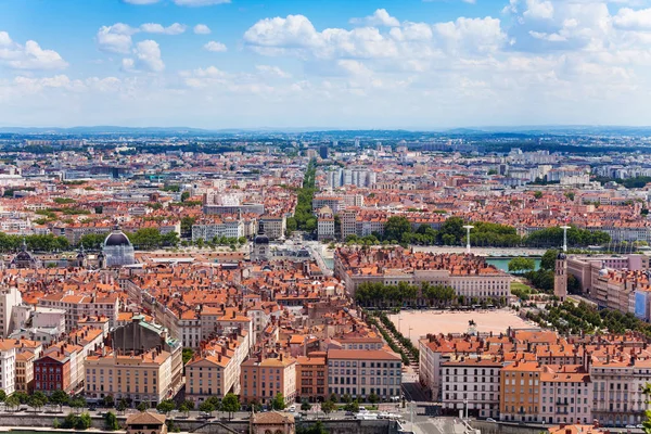 Lyon Yarımadası Terreaux Bellecour Poncet Yerleri Fransa Ile Havadan Görünümü — Stok fotoğraf