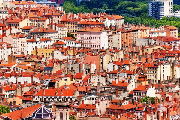 Beau Paysage Urbain Lyon Avec Toits Rouges Maisons Journée Ensoleillée — Photo