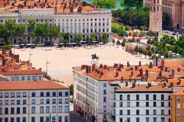 Widok Place Bellecour Pomnik Ludwika Xiv Lyon Francja — Zdjęcie stockowe