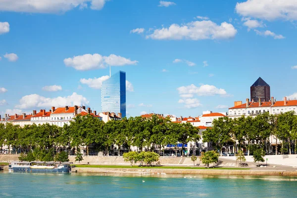 Scenic View Rhone River Embankment Sunny Day Lyon France — Stock Photo, Image