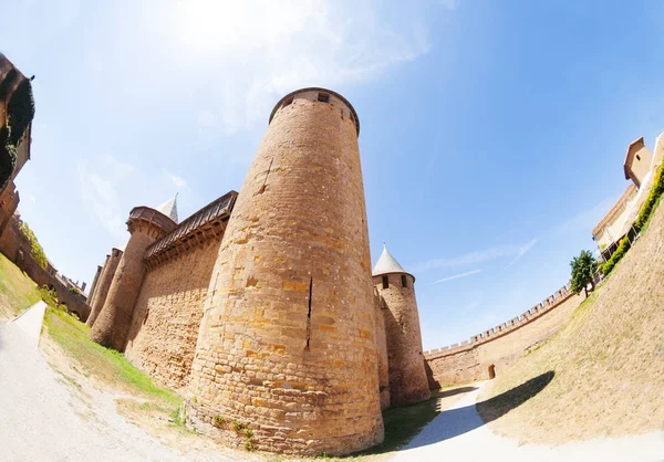 Cordon Kaleleri Taş Kuleleri Ahşap Çekim Galerileri Carcassonne Fransa Ortaçağ — Stok fotoğraf