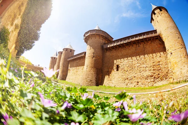 Murs Forteresse Carcassonne Avec Galeries Tir France Europe — Photo