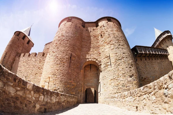 Brücke Die Zum Haupteingang Des Grafenschlosses Oder Chateau Comtal Carcassonne — Stockfoto