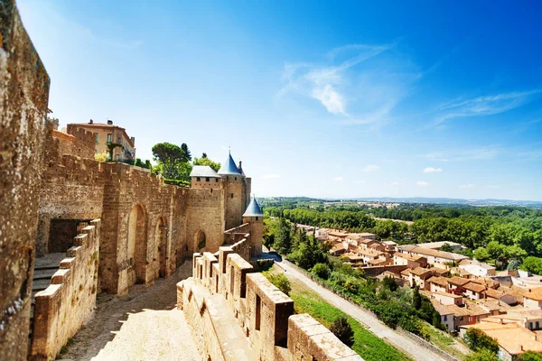 Walls Street Front Aude Gate West Side Carcassonne Citadel — Stock Photo, Image