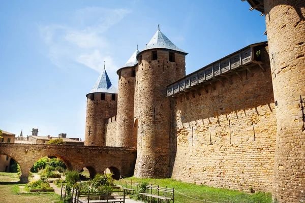 Kontun Kale Ile Istif Ortaçağ Carcassonne Sur Fransa — Stok fotoğraf