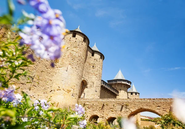 Pont Menant Entrée Principale Château Fort Comte Carcassonne France — Photo