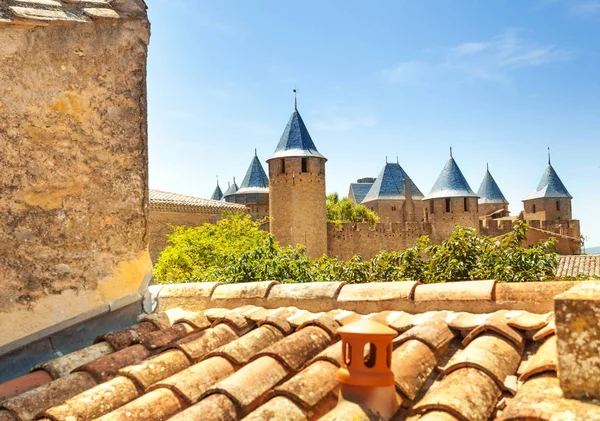 Carcassonne Fransa Ortaçağ Chateau Comtal Kontun Kalesi Güzel Görünümü — Stok fotoğraf