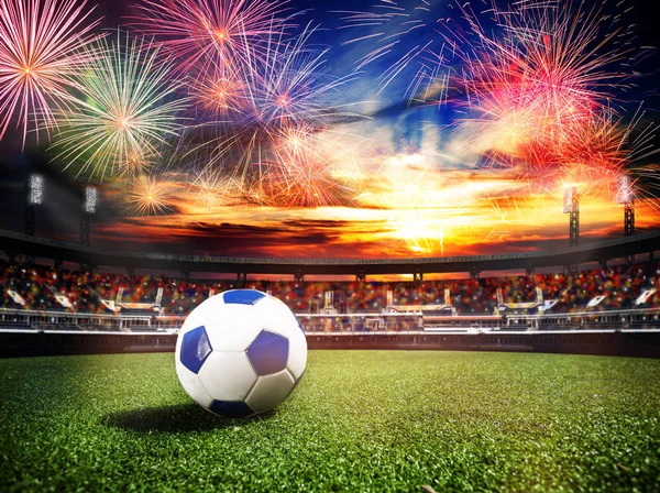 Fogos Artifício Sobre Estádio Futebol Futebol Como Campeonato Filhote Mundo — Fotografia de Stock