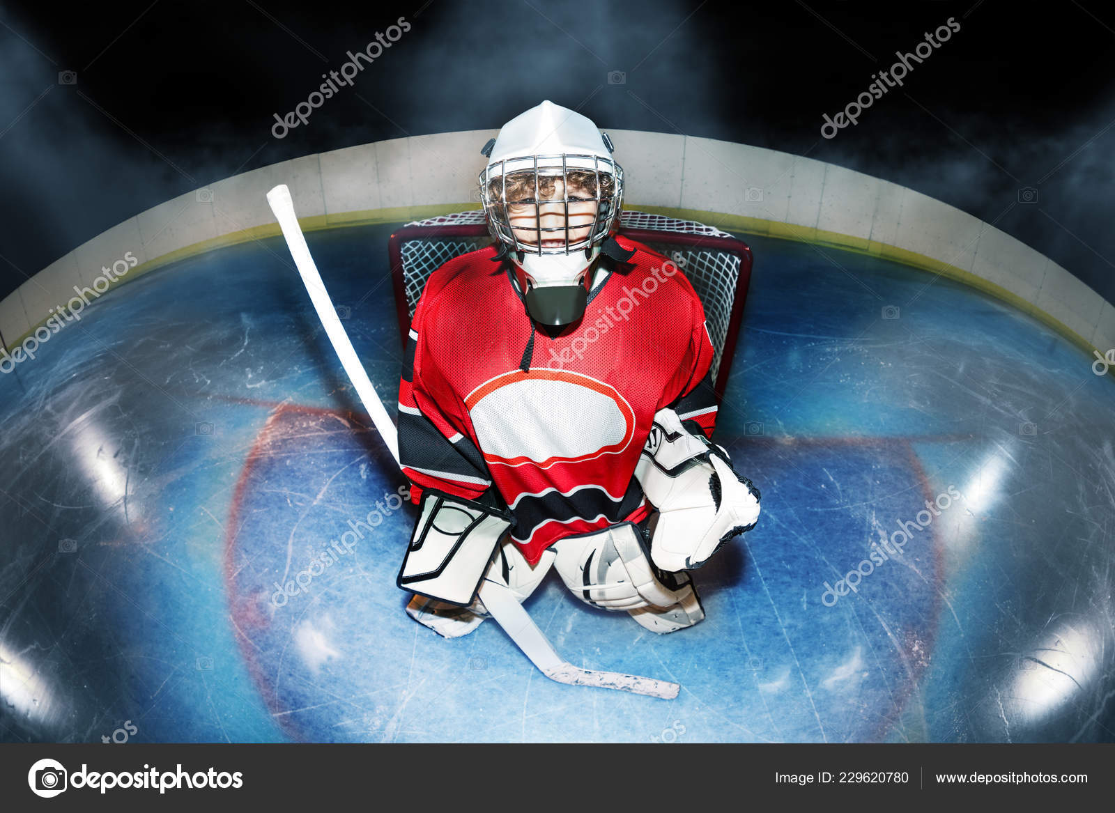 Boy Hockey Goalie Side View Stock Photo, Picture and Royalty Free