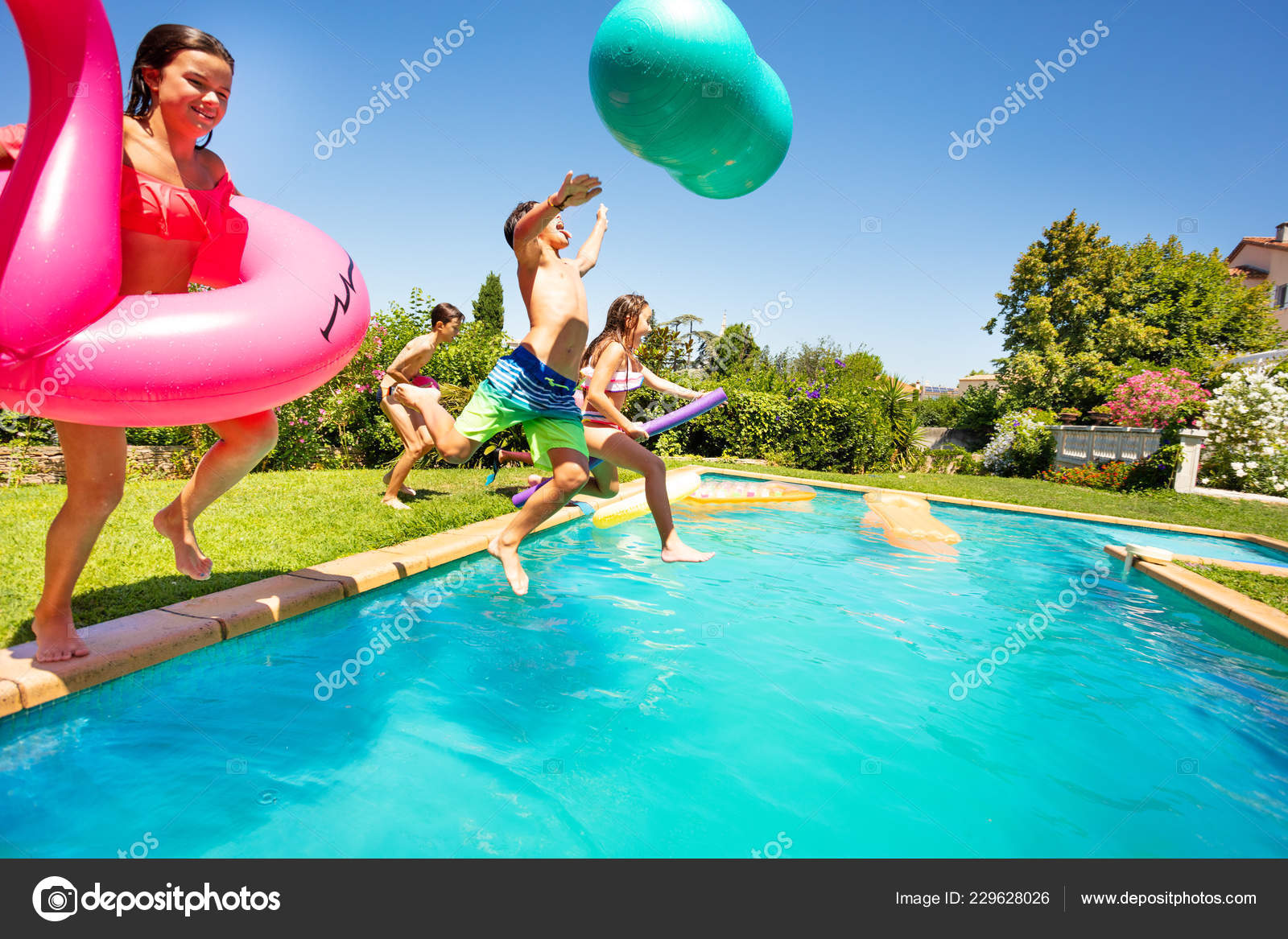 Fish Eye Picture Teenage Boys Girls Splashing Water While Playing