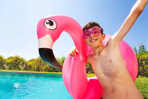 Portrait Joyful Teenage Boy Wearing Star Shaped Sunglasses Holding Big — Stock Photo, Image