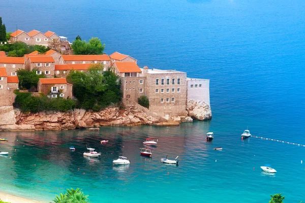 Isla San Stefan Con Monasterio Montenegro Vista Panorámica Mar Mediterráneo —  Fotos de Stock