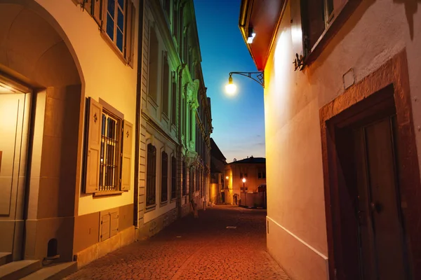 Beautiful Lightening Basel Old City Street Switzerland Europe — Stock Photo, Image