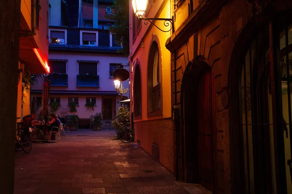 Narrow Street Strasbourg Petite France Quarter Night — Stock Photo, Image