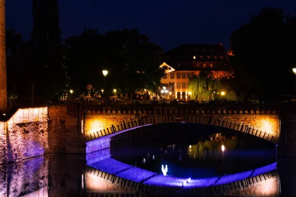 Illuminated Ponts Couverts Grande Ile Island Night Strasbourg — Stock Photo, Image