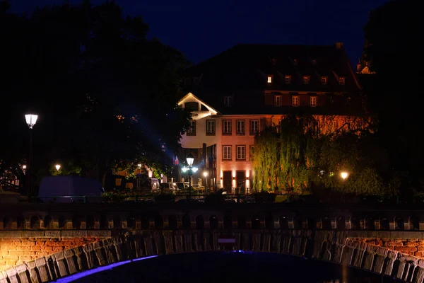 Grande Ile Island Embankment Ponts Couverts Night Strasbourg — Stock Photo, Image