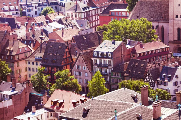 Domy Střechy Plošné Zobrazení Centra Štrasburku Katedrály Notre Dame Francie — Stock fotografie