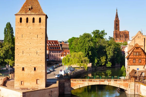 Vista Panorâmica Ilha Grande Ile Com Torres Defensivas Catedral Estrasburgo — Fotografia de Stock