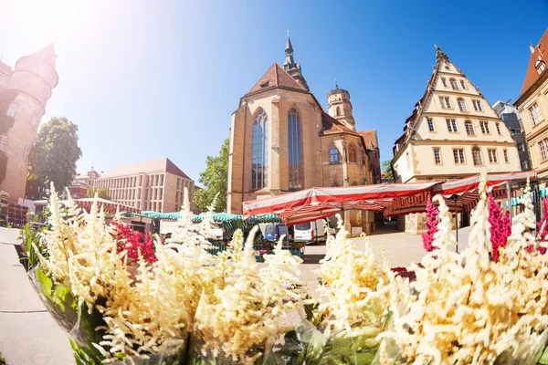 Boerenmarkt Met Bloemen Het Plein Schillerplatz Stuttgart Duitsland — Stockfoto