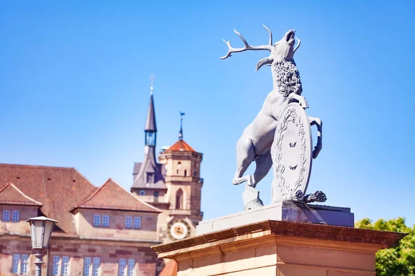 Deer Statue New Palace Square Blue Sky Stuttgart Germany — Stock Photo, Image