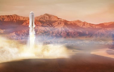 Büyük roket ilk aşamada topraklarda veya toz ve kum motoru yangın için atmosferde ile Mars yüzeyinden çıkar