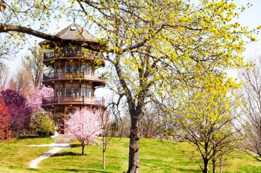 Patterson Park Pagoda tarzı gözetleme kulesi Bahar, Baltimore, Maryland, ABD