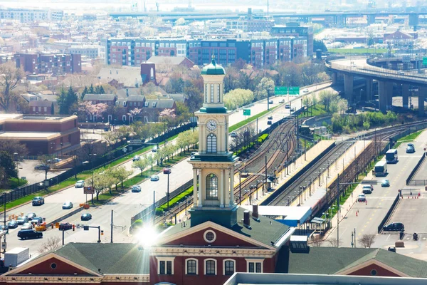 Flygfoto Camden Station Och Stadsbilden Baltimore Maryland Usa — Stockfoto