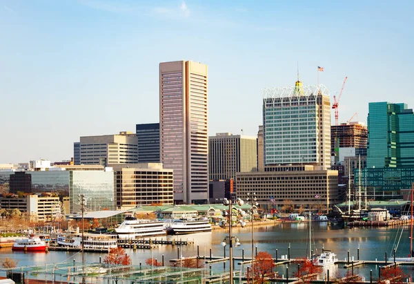 Marina Interior Porto Horizonte Baltimore Com Arranha Céus Dia Ensolarado — Fotografia de Stock