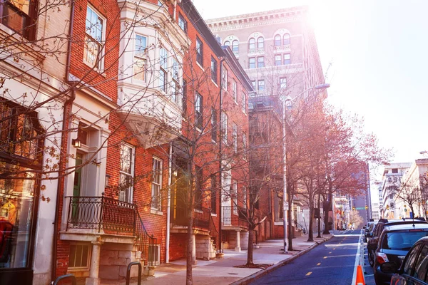 Vacker Utsikt Över Baltimore Gatorna Med Rött Tegel Hus Maryland — Stockfoto