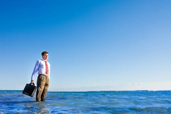 Les Jeunes Cols Blancs Bureau Tiennent Dans Mer Avec Les — Photo