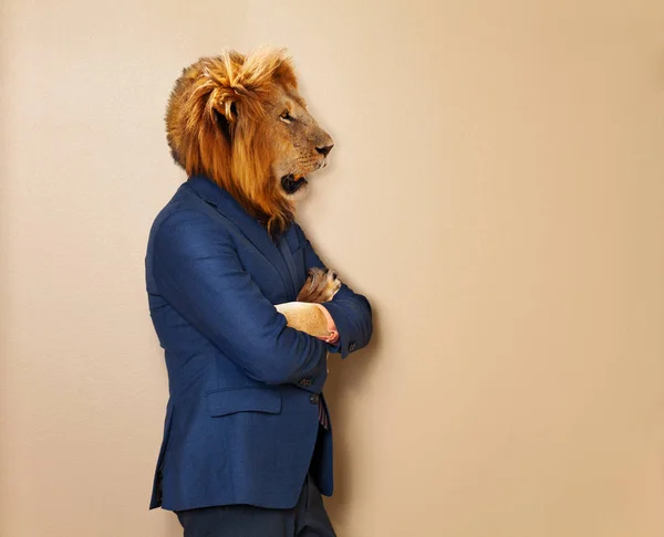 Lion Mâle Costume Chemise Bureau Concept Dangereux Homme Affaires Techniques — Photo