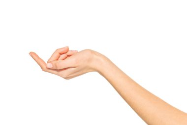 Beyaz arka plan üzerinde izole bilek baş aşağı boş kadın elin resmi kadar yakın