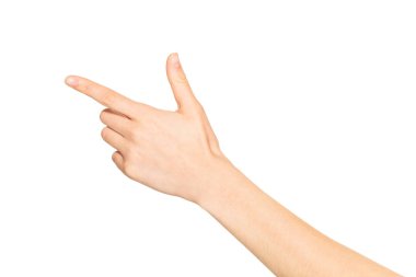 Boş kadın elin arka tarafında bir şey tutan, beyaz arka plan üzerinde izole