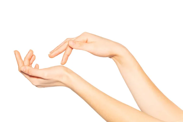 Nahaufnahme Von Schönen Weiblichen Händen Isoliert Auf Weißem Hintergrund Hautpflegekonzept — Stockfoto