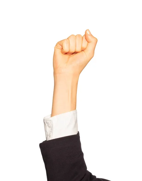 Female Hand Business Suit Showing Fist Isolates White Background — Stock Photo, Image