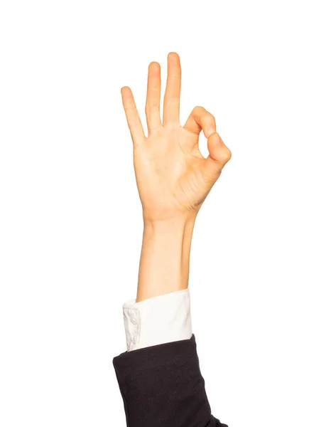 Female Hand Business Suit Giving Okay Gesture Isolated White Background — Stock Photo, Image